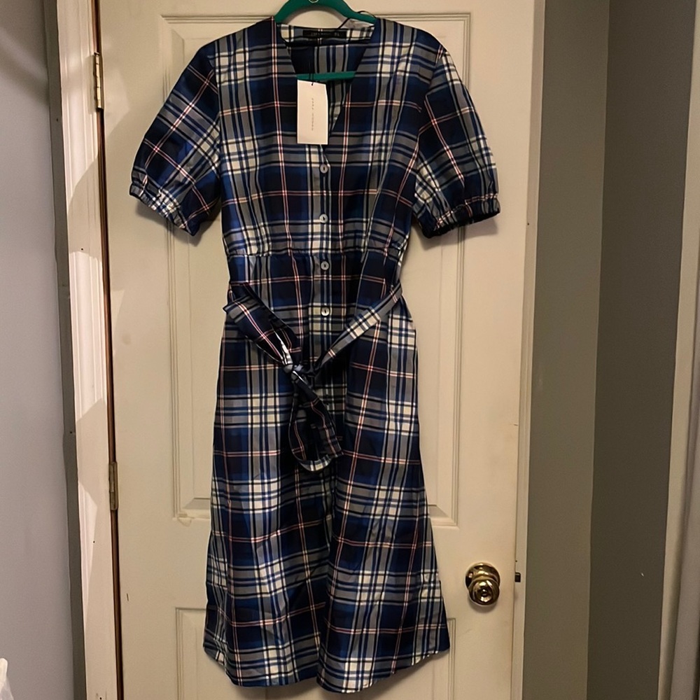 Zara Blue Plaid Dress size L
